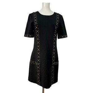 TRINA TURK Revolve Naomi Stretch Ponte Gold Studded Sheath Dress Sz 6 Black